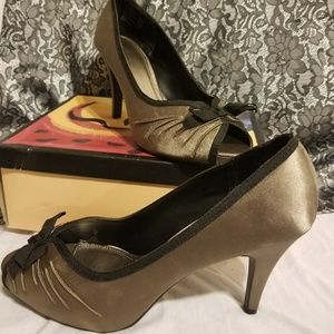 Bronzed Beauties Satin Low Platform Pumps